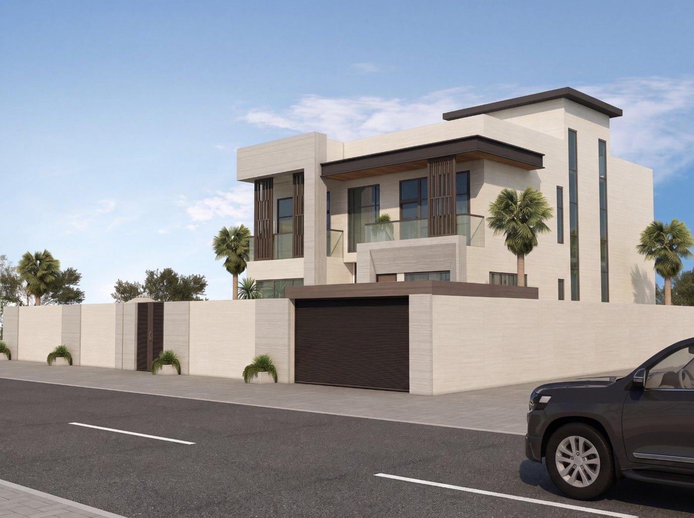 Approved design concept for the private villa under construction at Al Aweer First, Dubai — corner view