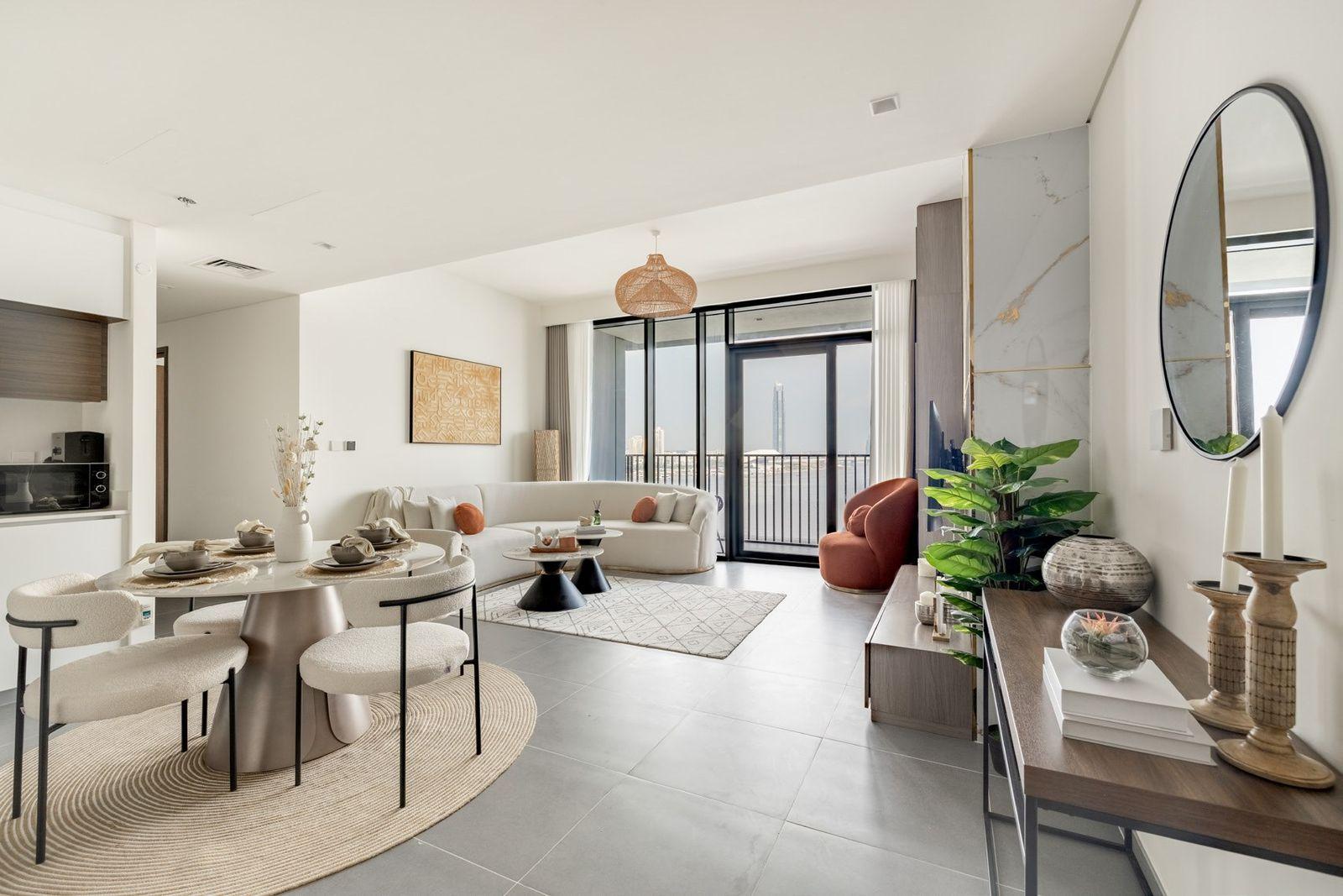 Creek Edge 2 BHK, Creek Edge 1, Dubai — furnishing and feature walls by Vocus Design & Build