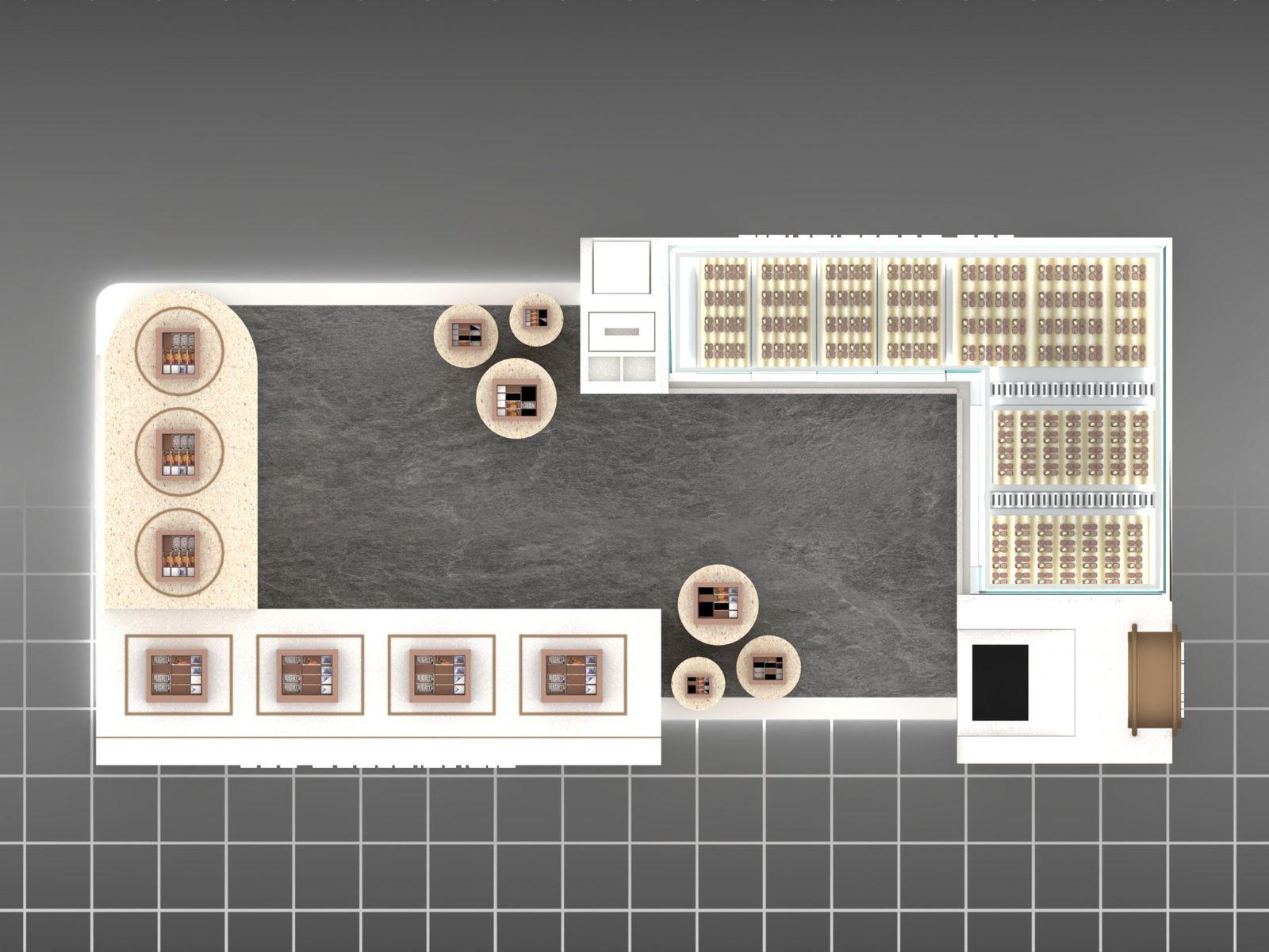Chocolatier kiosk counter, Mirdif City Centre, Dubai — fit-out by Vocus Design & Build